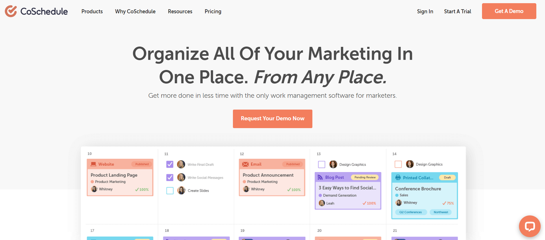 A screenshot of CoSchedule's website.