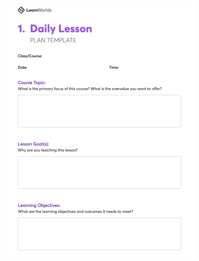 Lesson plan template - daily lesson plan