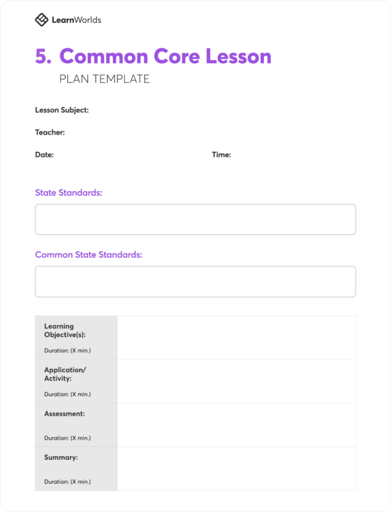 Lesson plan template - common core lesson plan