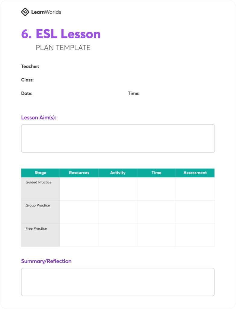 lesson plan template - ESL lesson plan