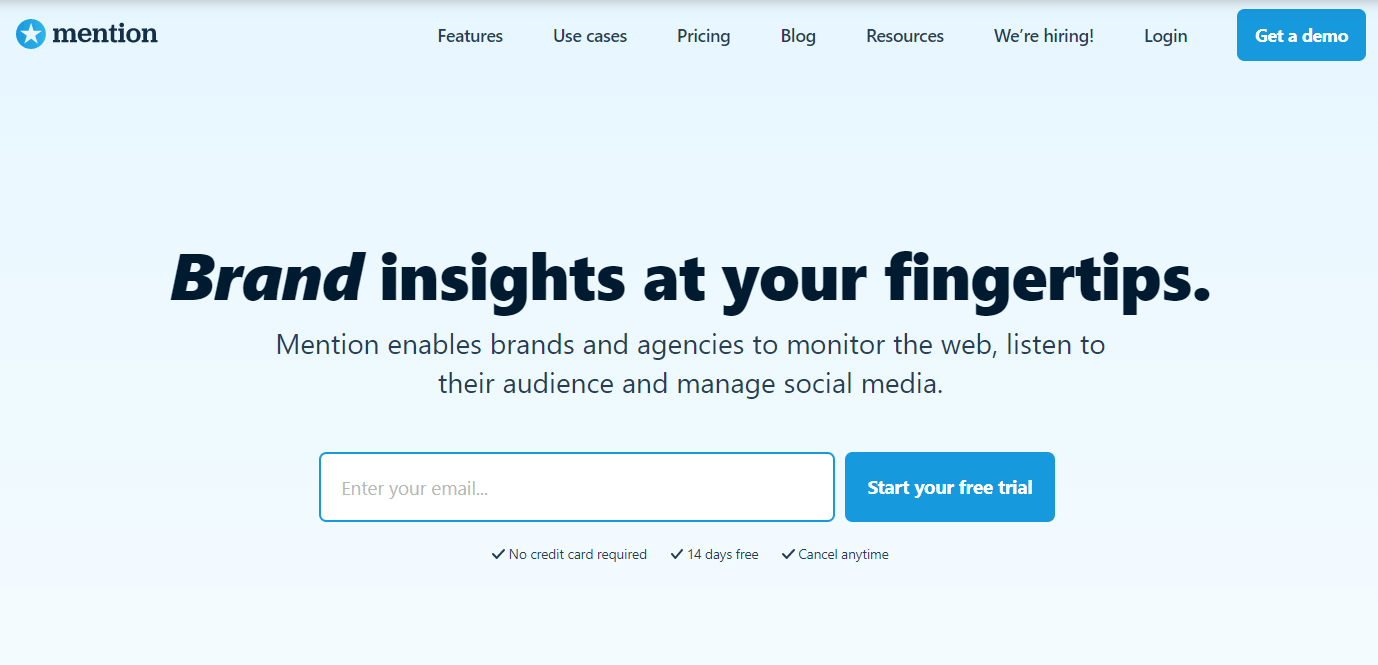 A screenshot of Mention's website.