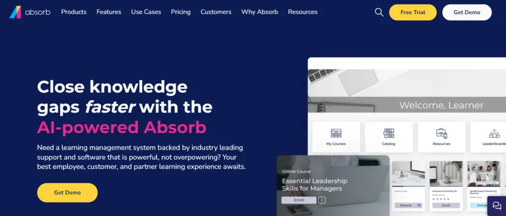 A screenshot showing part of Absorb LMS website.