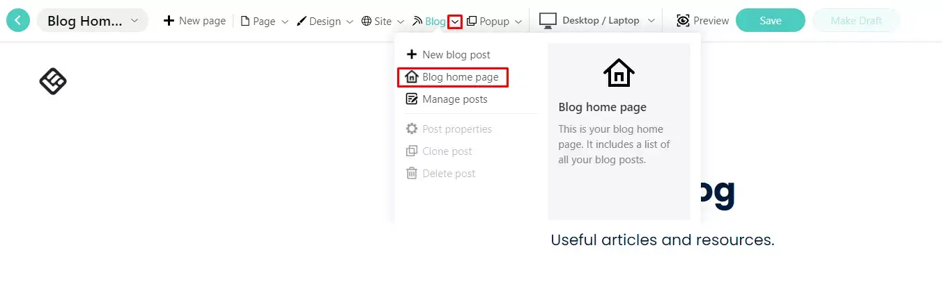 screenshot from LearnWorlds platform - Blog settings