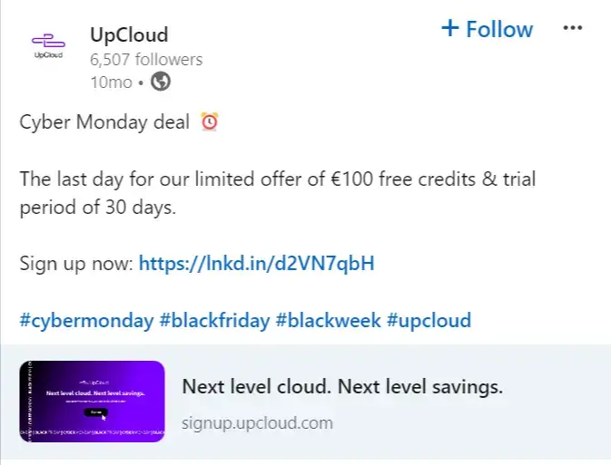 Company offering free credits and a trial during Cyber Monday